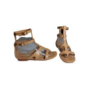 Manolo Blahnik Eliza Gladiator Sandal Size 6.5 US 37 EU Beige Tan Leather